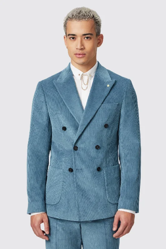 Aston Slim Fit Blue Corduroy Double Breasted Jacket