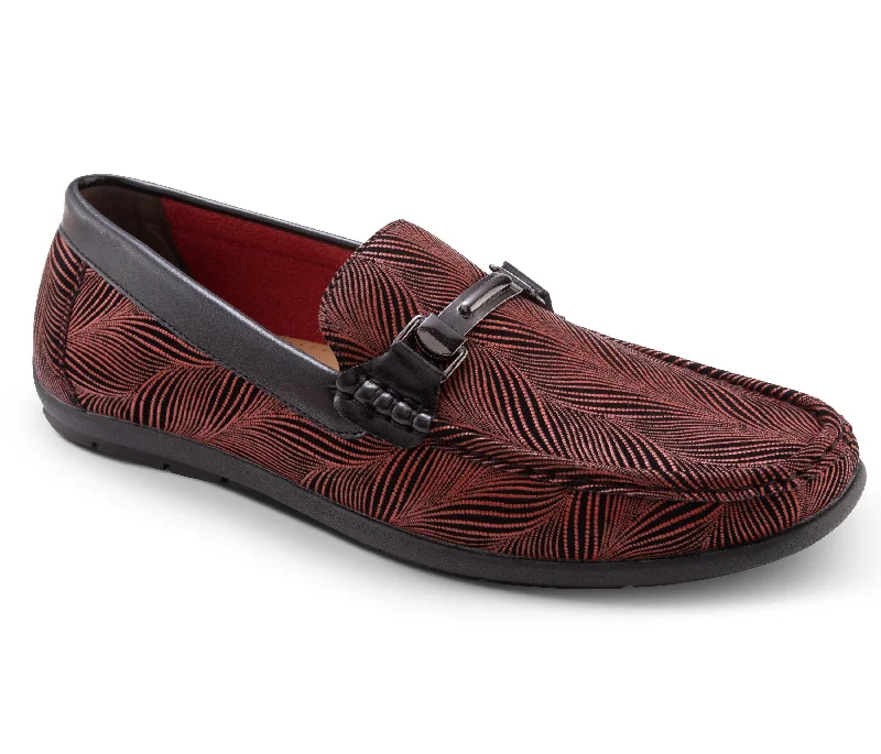 Men's Fashion Loafers Slip-On Shoes Asymmetrical Prints in Burgundy - S81