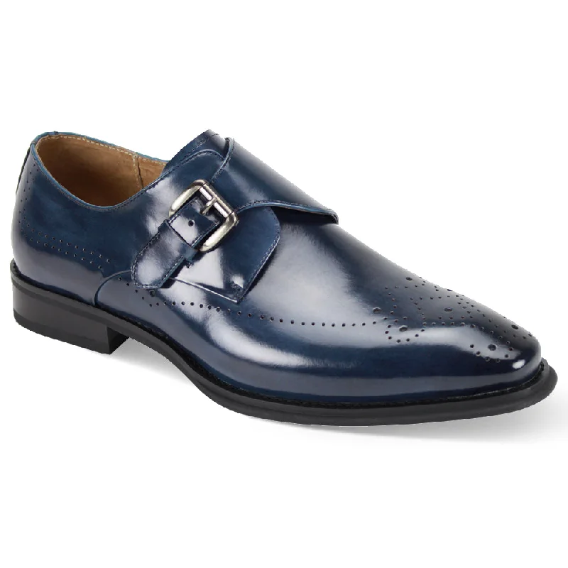 Monk Meridian Collection: Blue Medallion Toe Single Monk Strap Shoes