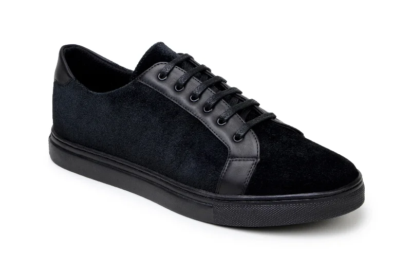 Belvedere Black Velvet Leather Lace-Up Sneakers