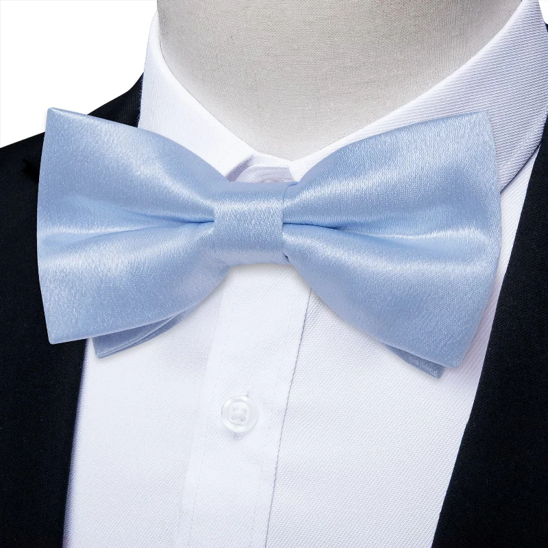 Ties2you Baby Blue Bow Tie Fashion Shining Solid Silk Men's Pre-tied Bowtie Pocket Square Cufflinks set