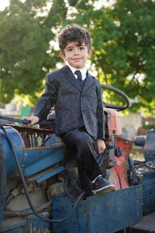 "Teddy B" Kids Black Jacquard Suit 5-Piece Set