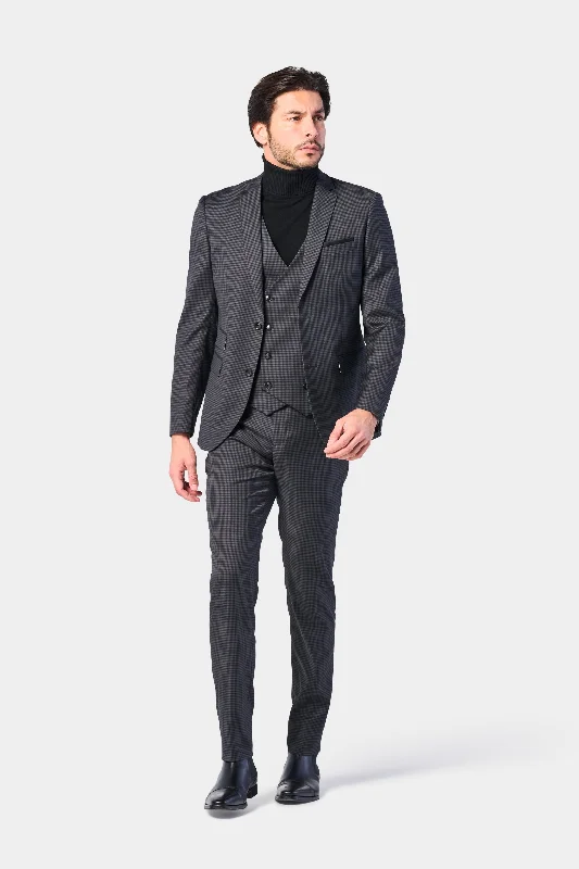 Gray and Black Mini Check 3 Piece Suit