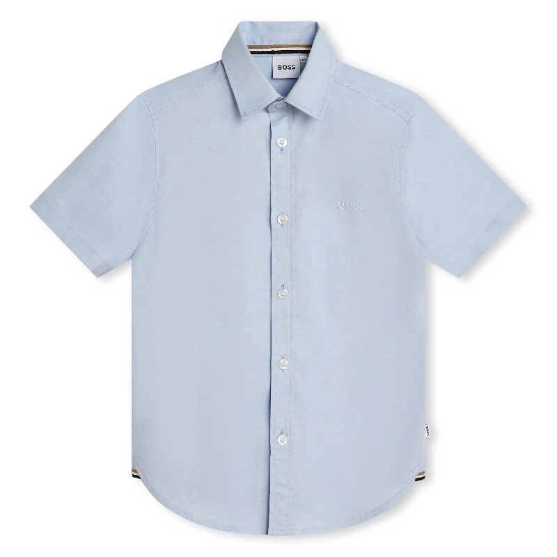 Hugo Boss Boys Short Sleeve Pale Blue Oxford Dress Shirt _ J50696-77D