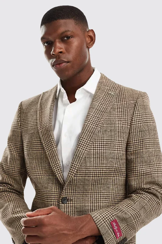 Blackwood Slim Fit Brown Check Double Breasted Jacket