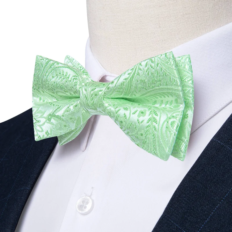 Ties2you Kids Bow Tie Mint Green Woven Floral Silk Bow Tie Hanky Set