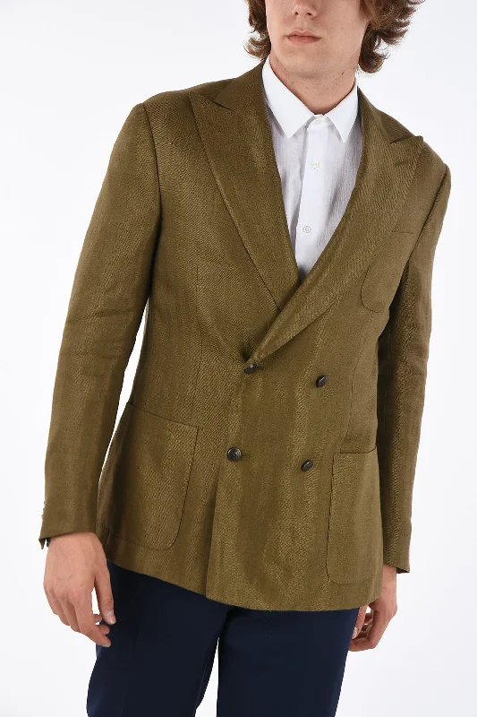 Corneliani Silk and Linen peak lapel GATE double-breasted blazer