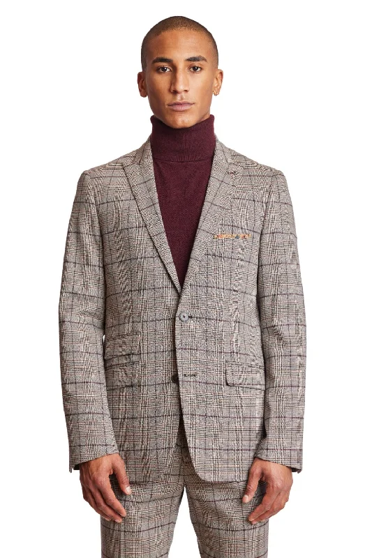 Ashton Peak Jacket - slim - Tan Burgundy Plaid