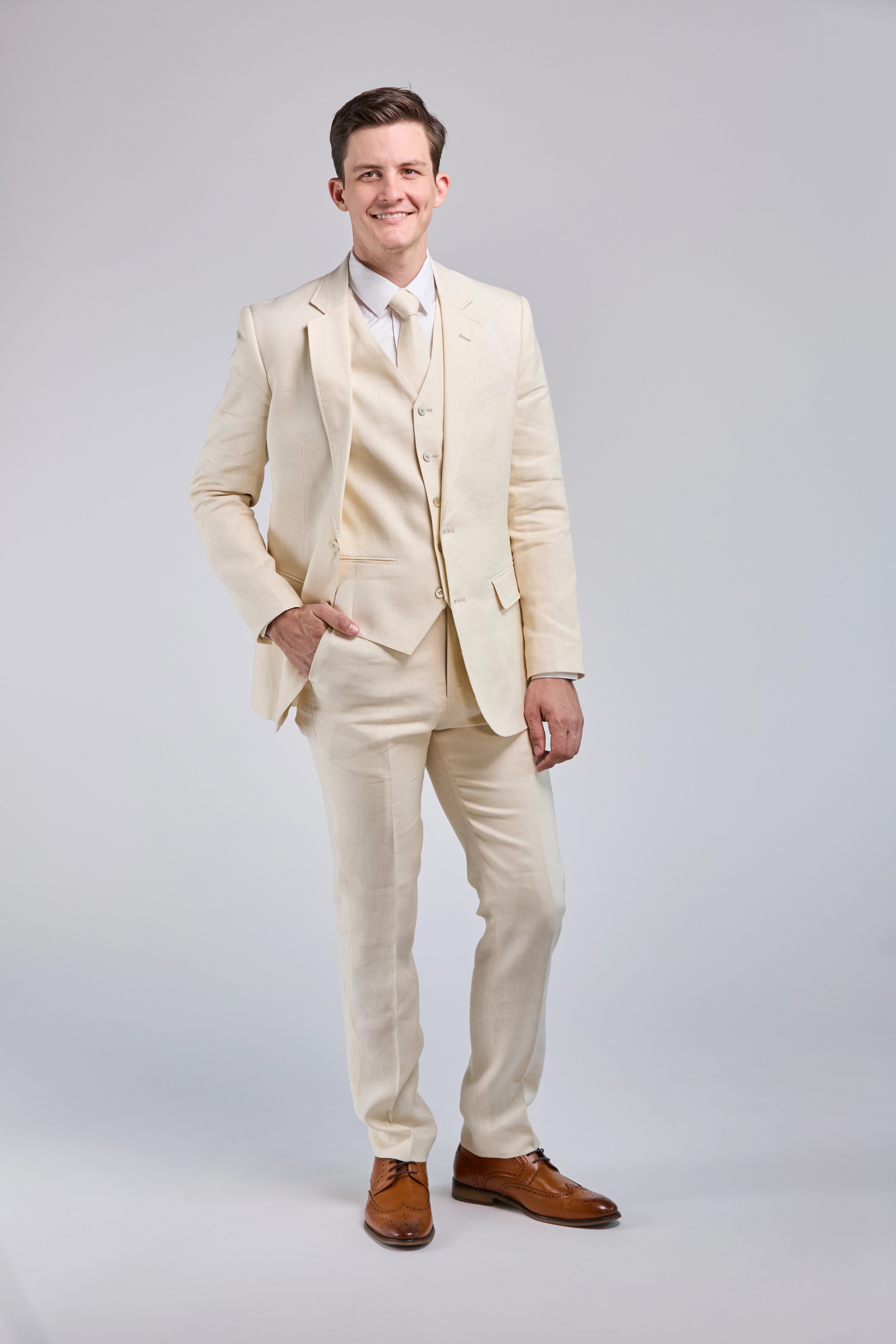 Cream Linen 3 Piece Suit