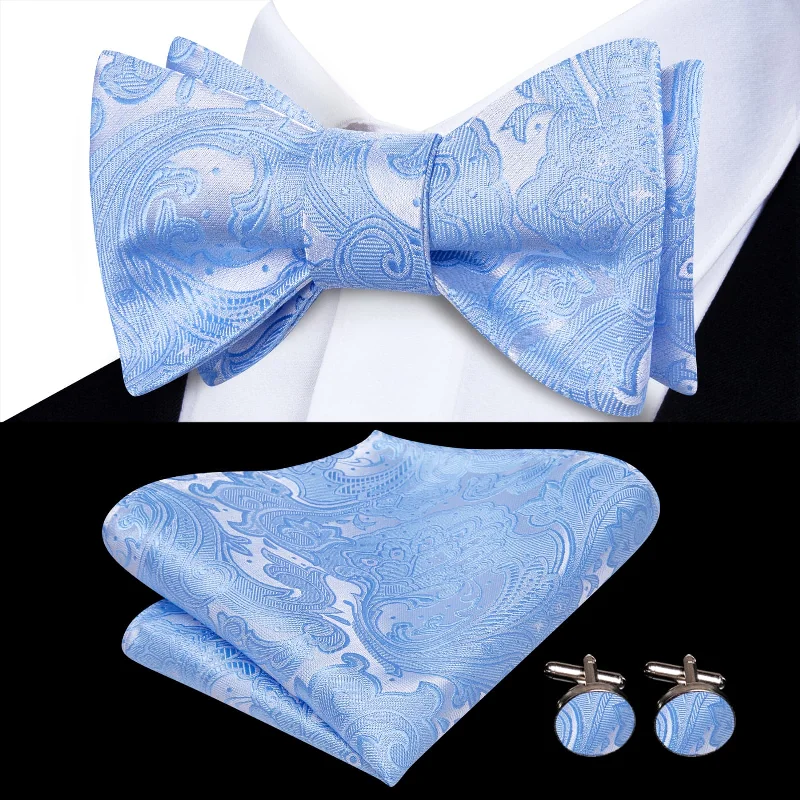 Ties2you Self-tie Bow Ties Sky Blue Floral Silk Mens Tuxedo Bowtie Set for Wedding