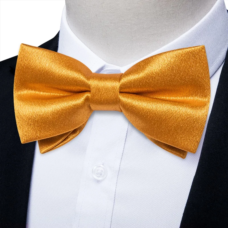 Ties2you Gold Bow Tie Fashion Shining Solid Silk Men's Pre-tied Bowtie Pocket Square Cufflinks set