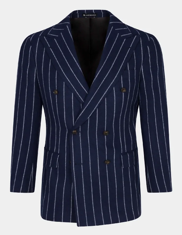 Navy White Stripe Double Breasted Suit