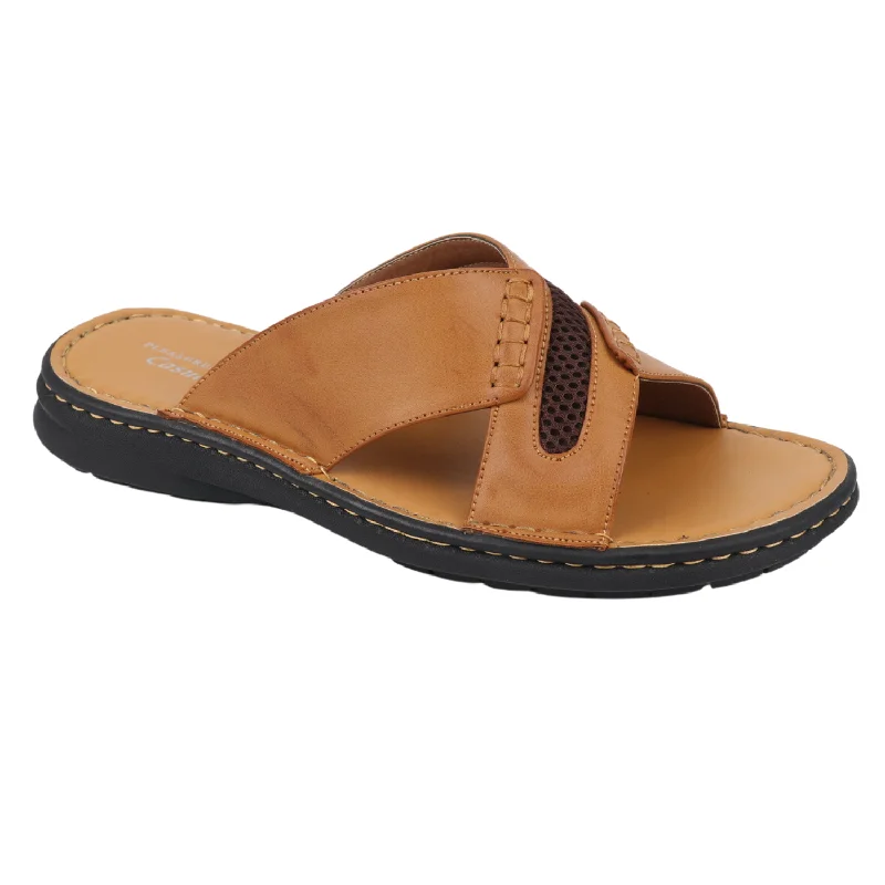 Brown Criss Cross Strap Open Sandals for Men