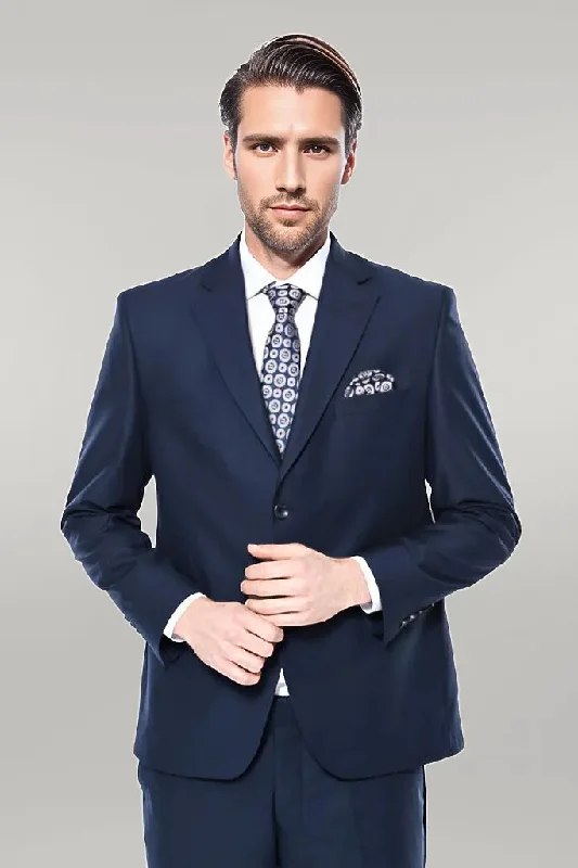 4 Drop Navy Blue Polyviscose Suit | Wessi