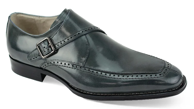 Genuine Leather: Grey Single Monk Strap Moc Toe Shoes