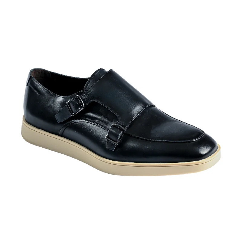 Belvedere Navy Nappa Zurich Leather Hybrid Double Monk Strap Shoes