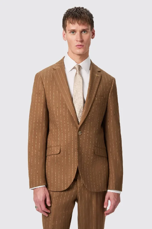 Cuttel Slim Fit Brown Pinstripe Jacket - ARCHIVE