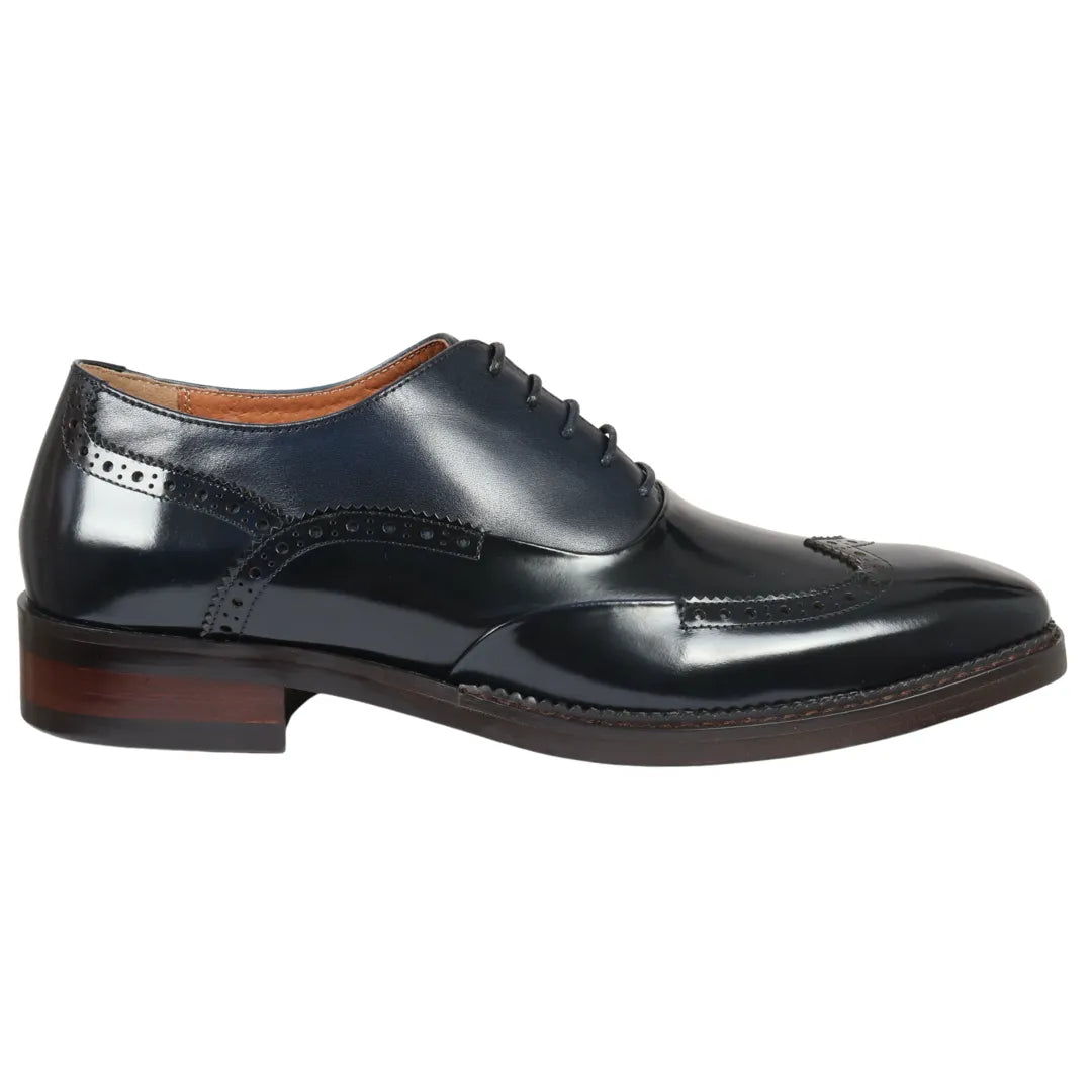 Harry - Men's Navy Blue Patent Leather Brogue Shoes