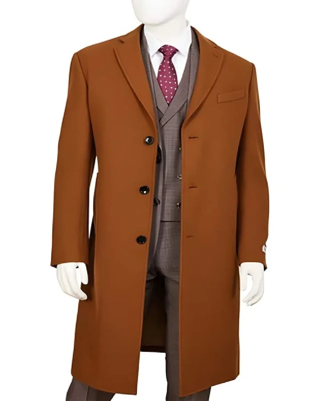 Mens Overcoat - Topcoat For Men - Winter Fabric - Men's Rust - Copper - Cognac Wool ~ Cashmere Blend Overcoat - Topcoat Three Quarter 3/4