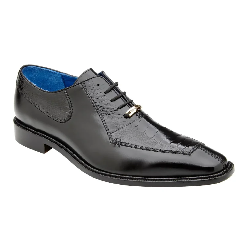 Belvedere Genuine Ostrich Leg and Italian Calf Leather Men's Shoes in Black - Biagio