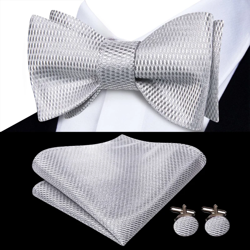 Ties2you Self-tie Bow Ties Cloud Grey Geometric Silk Mens Tuxedo Bowtie Set for Formal