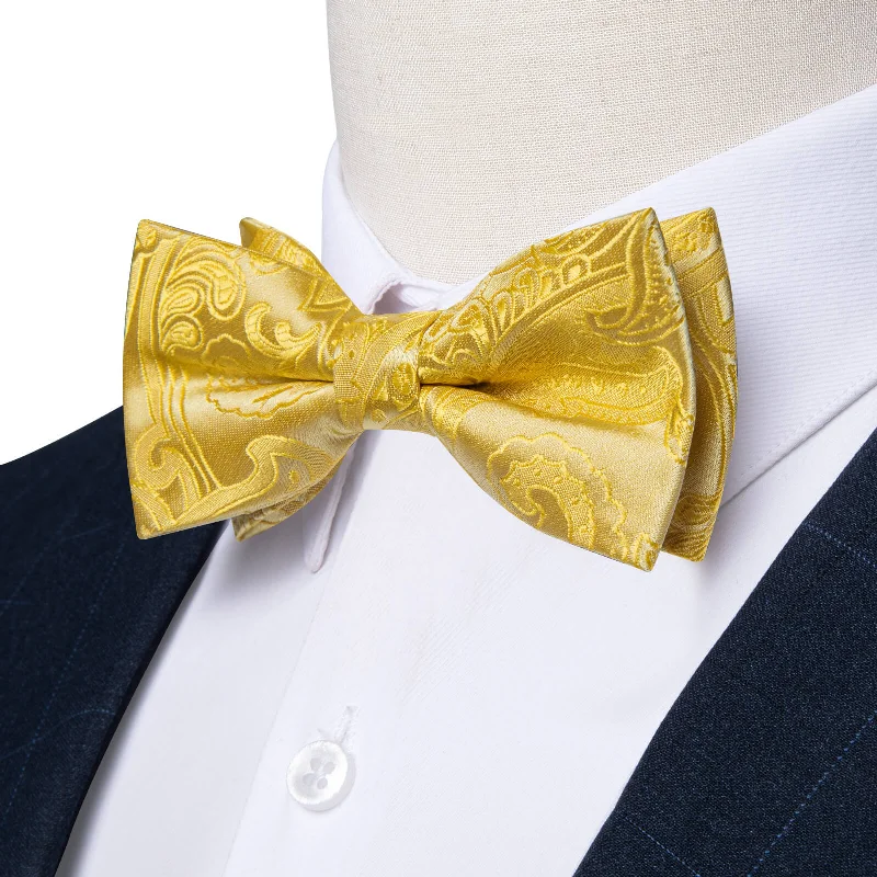 Ties2you Boys Bow Ties Canary Yellow Paisley Bow Tie Handkerchief Set