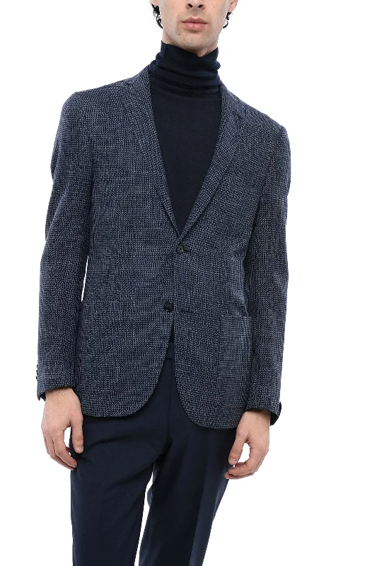 Corneliani Houndstooth Patterned Gate Wool Blend Blazer