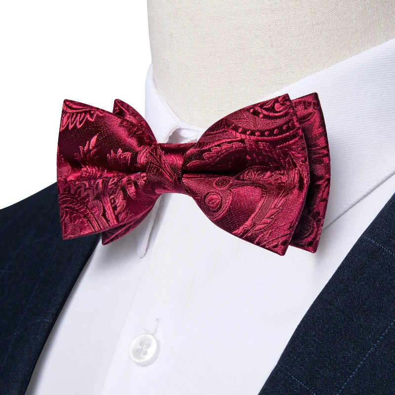 Ties2you Boys Bow Ties Burgundy Paisley Woven Bow Tie Handkerchief Set