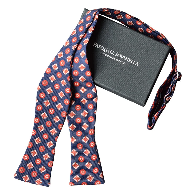 Blue wool bowtie with orange circles