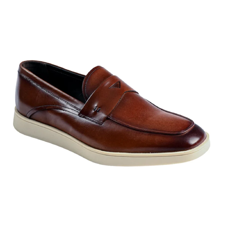 Belvedere Cognac Nappa Zurich Leather Hybrid Penny Loafer Shoes