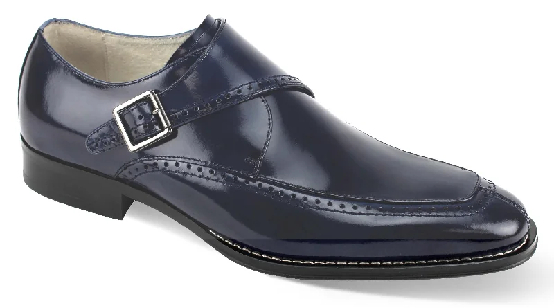 Genuine Leather: Navy Single Monk Strap Moc Toe Shoes