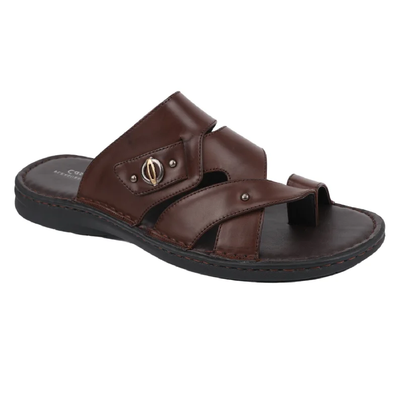 Men's Dark Brown Strappy Toe Ring Flat Sandals