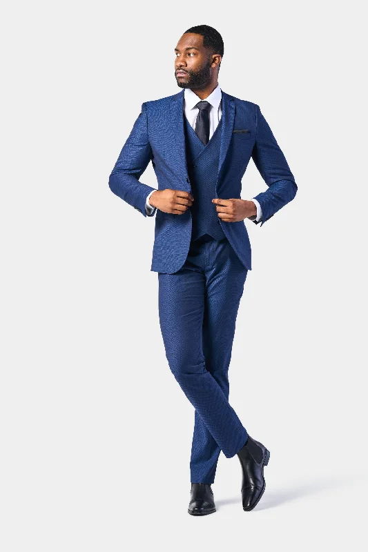 Medium Blue Diamond Texture 3 Piece Suit