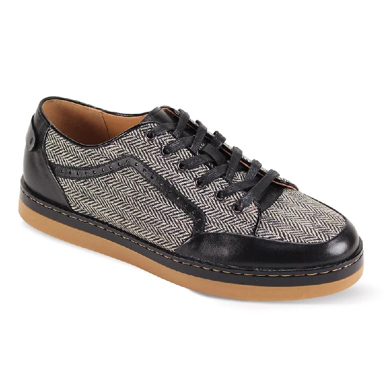 TonyTweed Collection: Black Tweed and Leather Lace-Up Sneaker