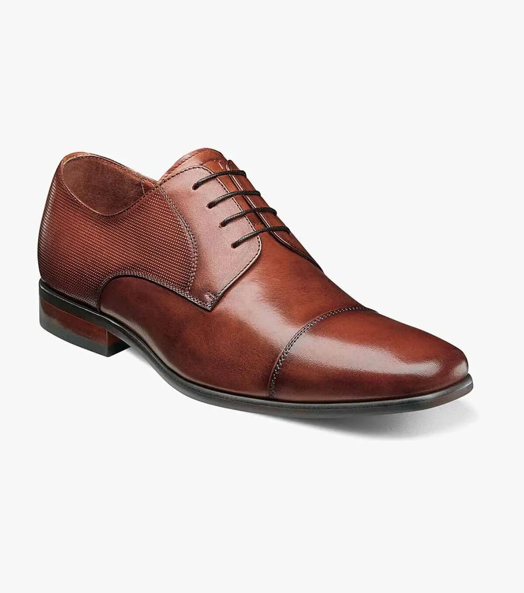 Florsheim Mens 3E Wide Width Cap Toe Dress Shoes-Cognac