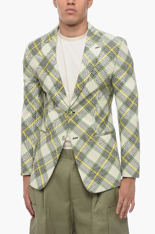 Dior Single-Breasted Wool Blazer Tartan Motif 48 Italian Size